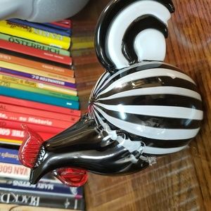 Lenox Barnyard Brilliance Rooster Hand Blown Glass Black White Red Stripes.